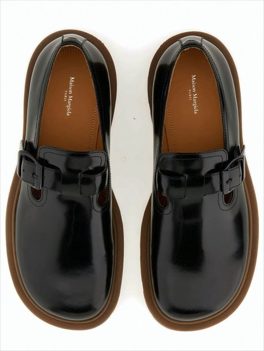 Maison Margiela Polished Black Calf Leather Loafers With Buckle Strap