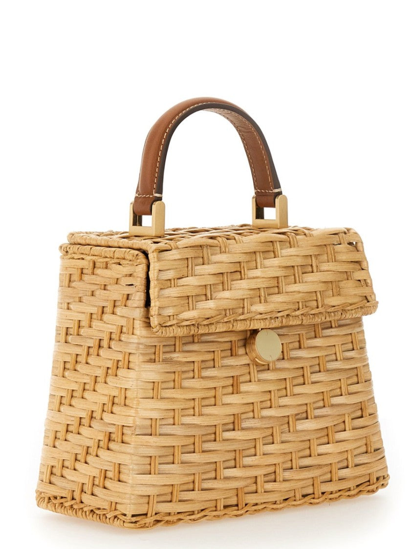 Cult Gaia Neutrals Sybil Woven Rattan Handbag