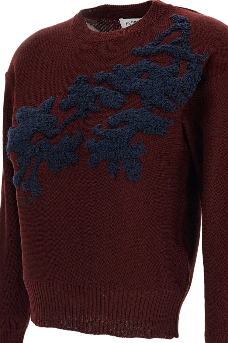 Erdem Cropped Crewneck Sweater With Jacquard Floral Motifs