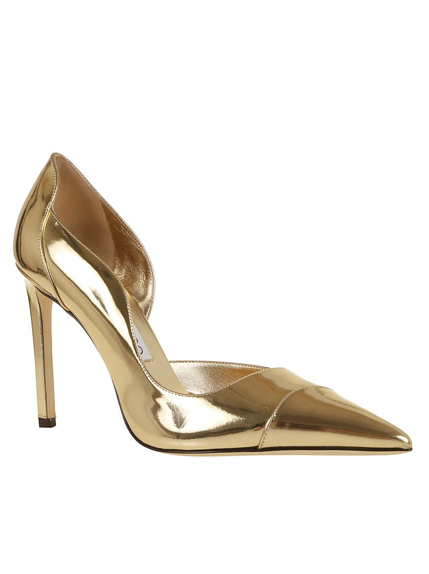 Jimmy Choo Pointed Toe Pumps With Gold Mirror Finish