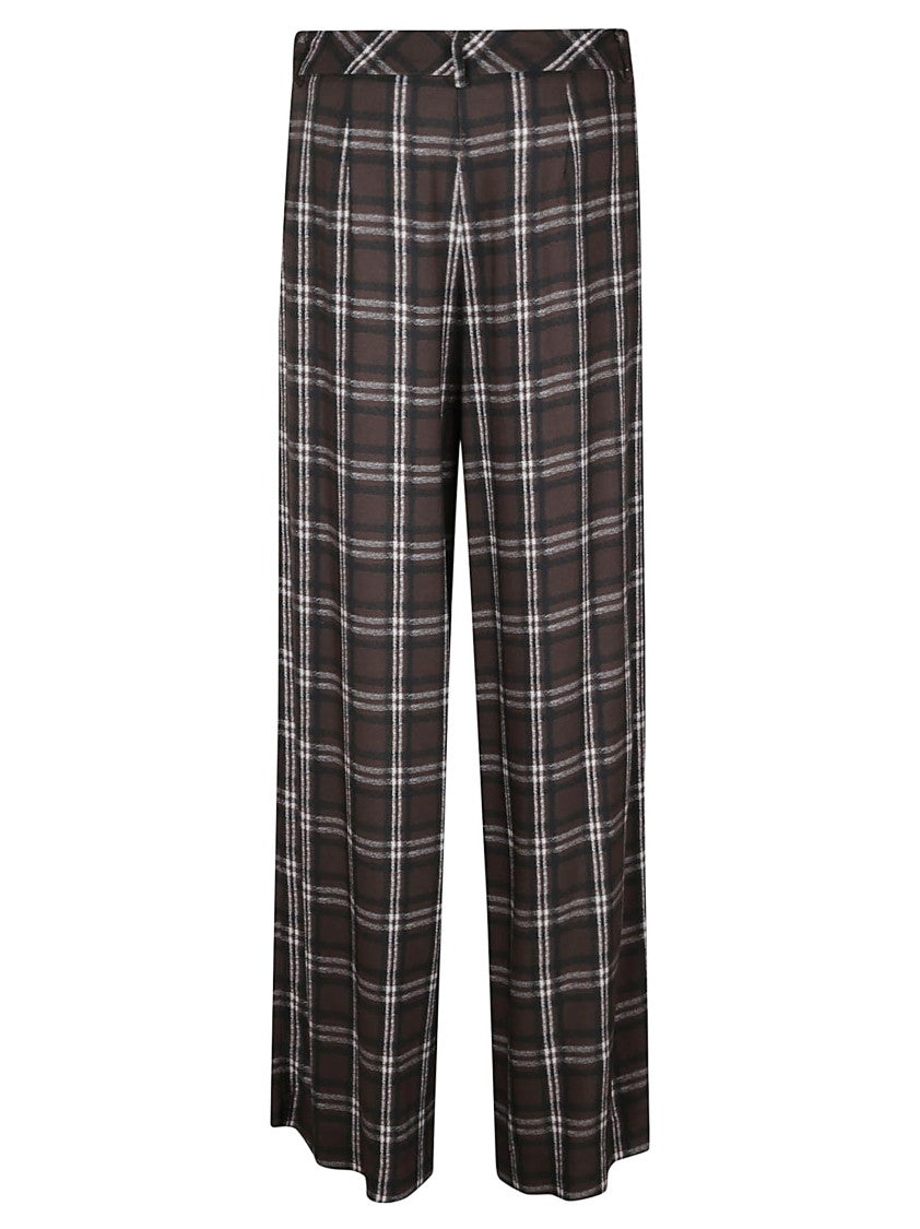 Ermanno Firenze Wide-Leg Brown Trousers With Classic Plaid Pattern