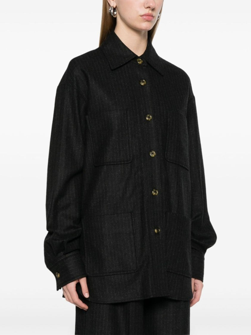 Le Sully Studio Charcoal Grey Pinstriped Wool Blend Eva Shirt