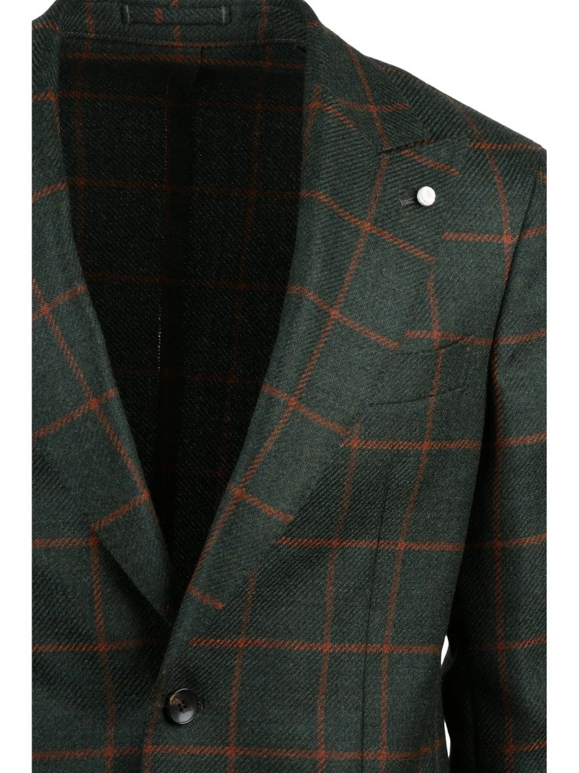 Luigi Bianchi Tailored Jacket With Orange Windowpane Check Pattern