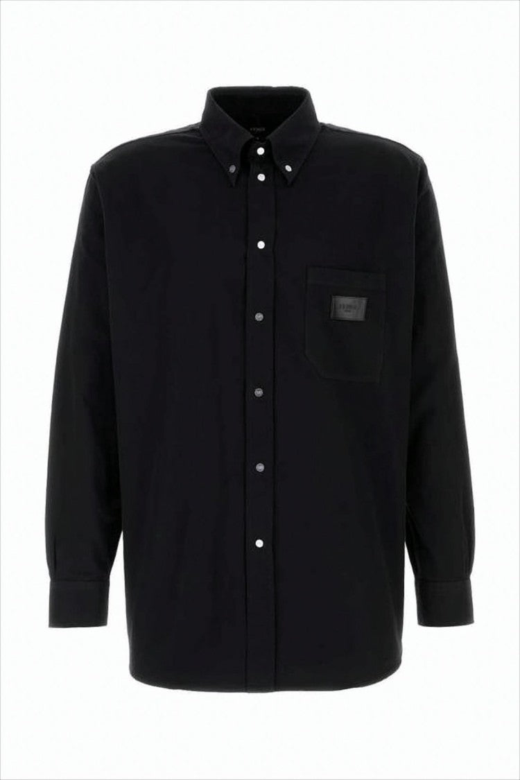 Fendi Minimalist Black Long-Sleeve Button-Down Shirt With Chest Pocket