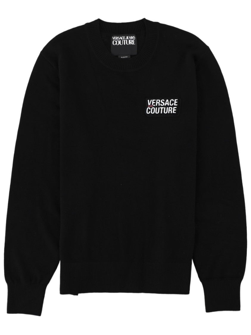 Versace Jeans Couture Black Knit Sweater With Logo Patch Detail
