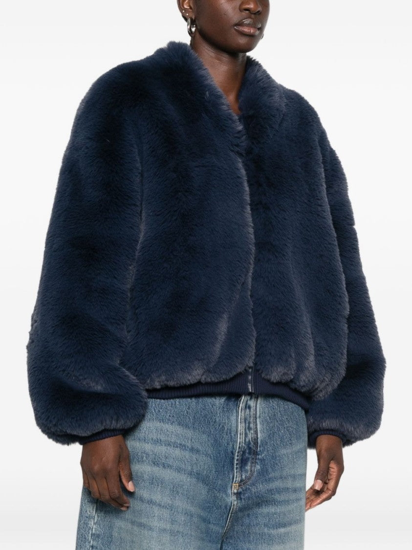 The Frankie Shop Cropped Jacket With Plush Faux Fur And Balloon Sleeves