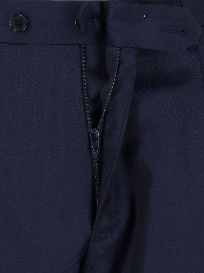 Caruso Navy Blue Double-Breasted Wool-Silk Suit