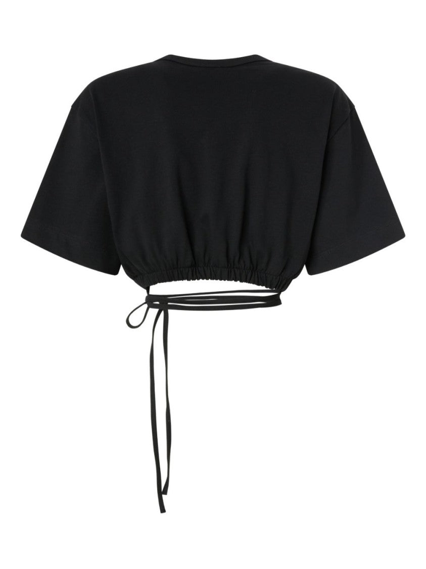Pinko Black Cropped Tie Detail Top
