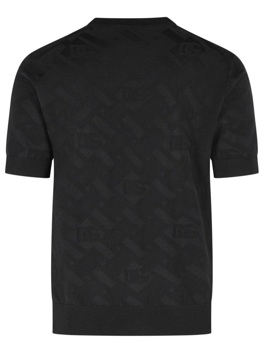Dolce & Gabbana Ribbed Crew Neck Black Silk Top