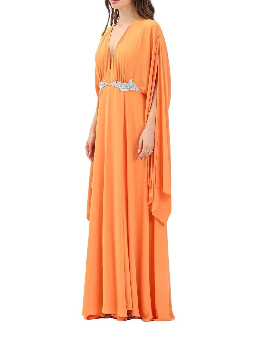 Alma Sanchez Orange Angera Kimono Sleeve Polyester Maxi Dress