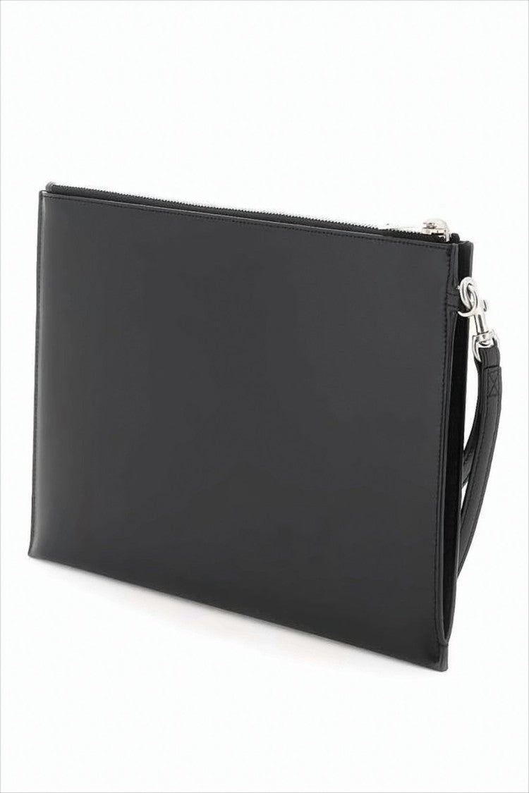 Saint Laurent Rectangular Black Leather Clutch With Wrist Strap