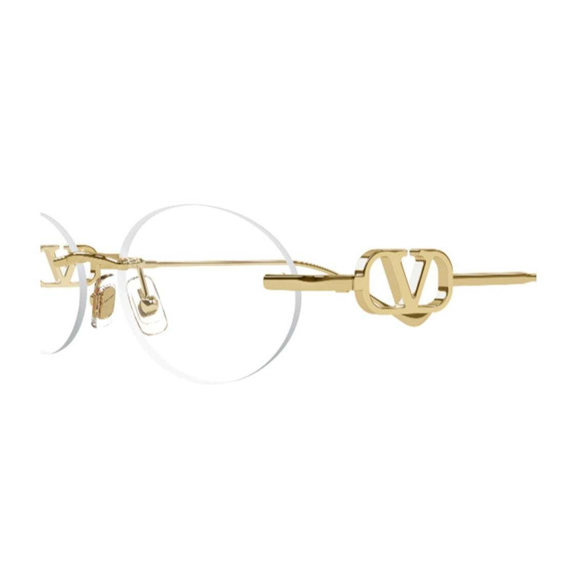 Valentino Gold Vg0032s V Logo Rimless Metal Oval Sunglasses