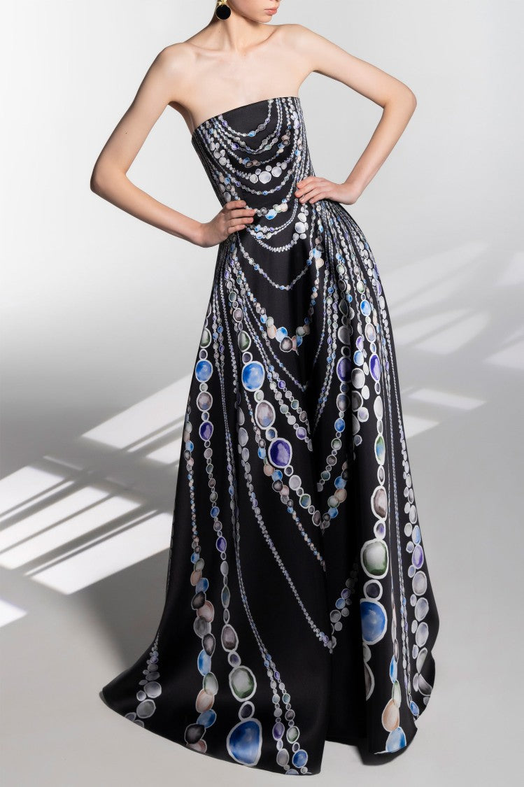 Saiid Kobeisy Mikado Abstract Printed Strapless Long Dress