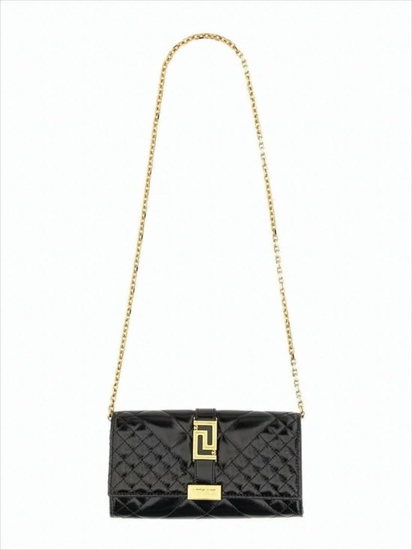 Versace Sleek Quilted Calf Leather Clutch With Geometric Clasp