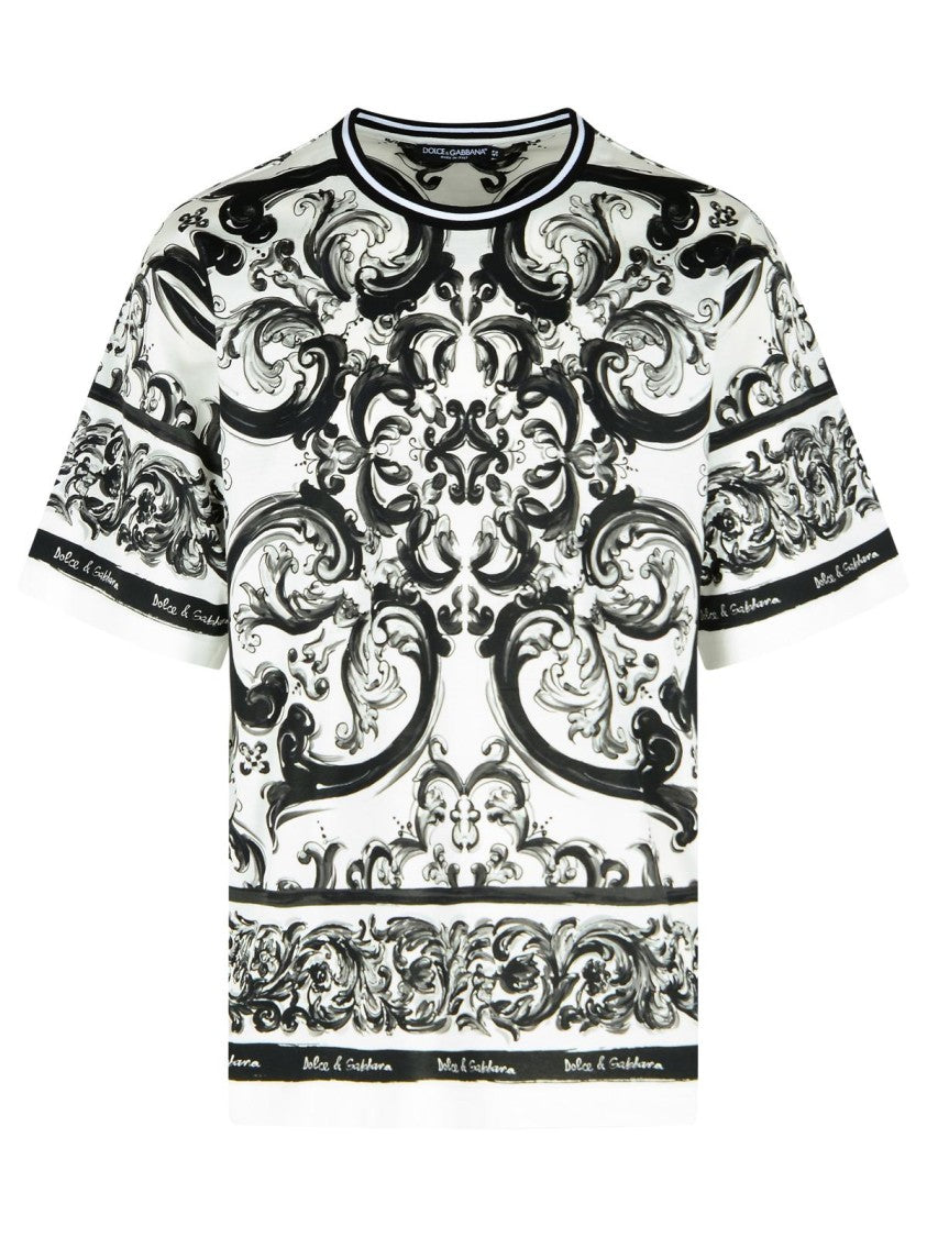 Dolce & Gabbana Short-Sleeved Majolica Print Cotton T-Shirt