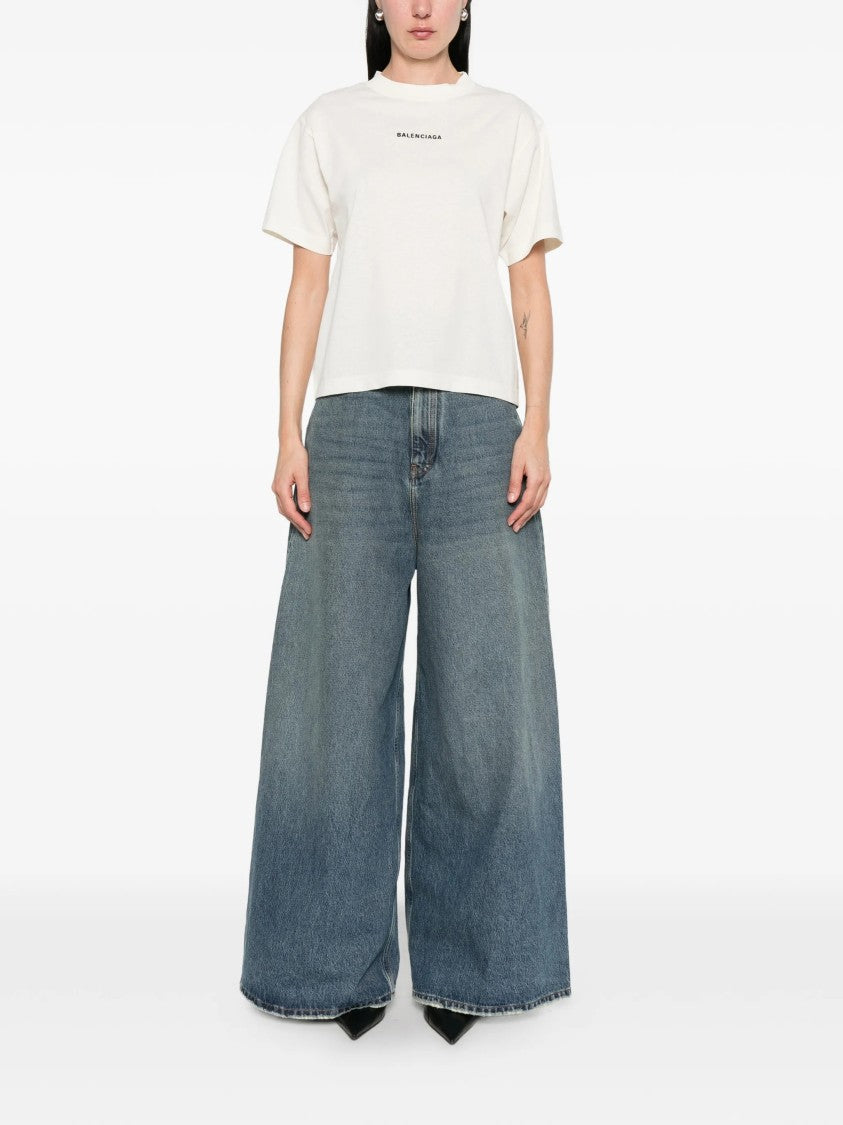 Balenciaga White Medium Fit Boxy Logo T-Shirt