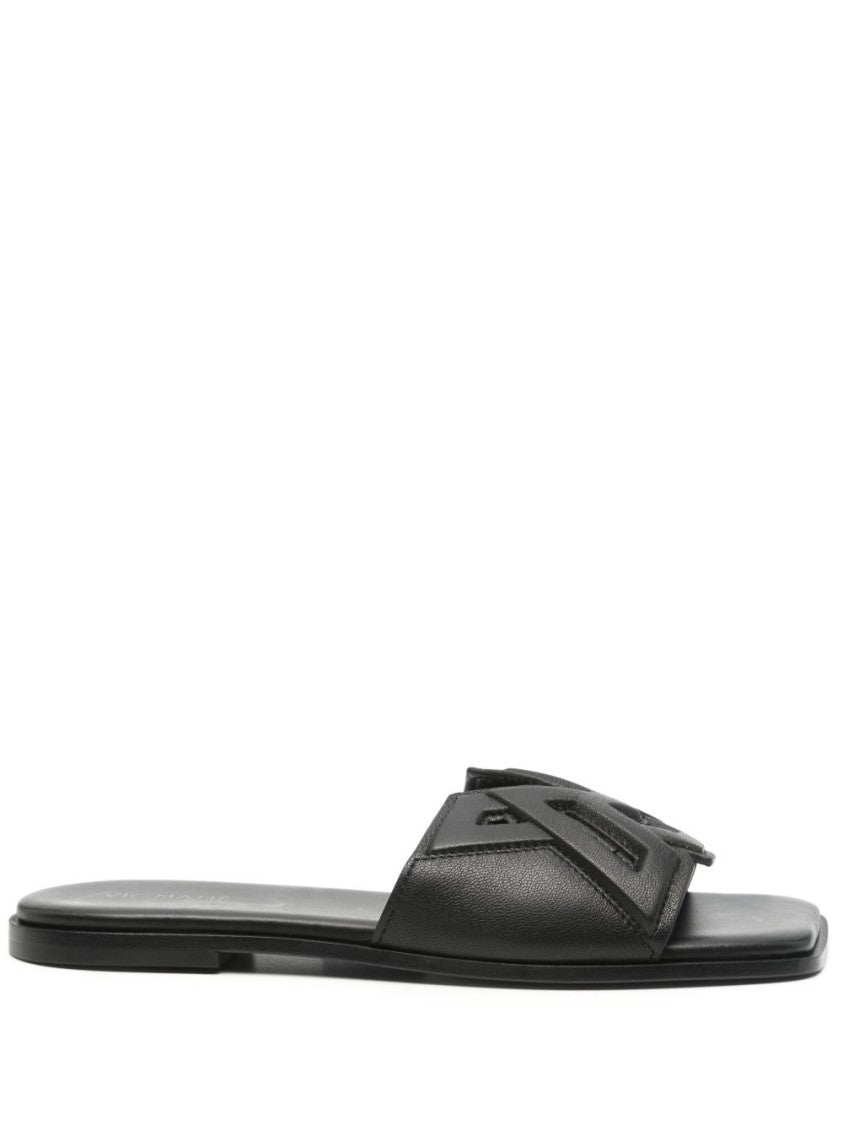 Vic Matié Black Logo Debossed Square Open Sandals