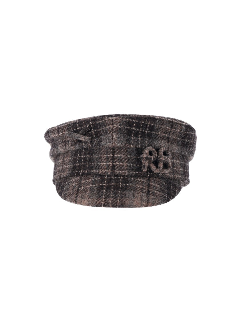Ruslan Baginskiy Brown Wool Check Baker Boy Hat