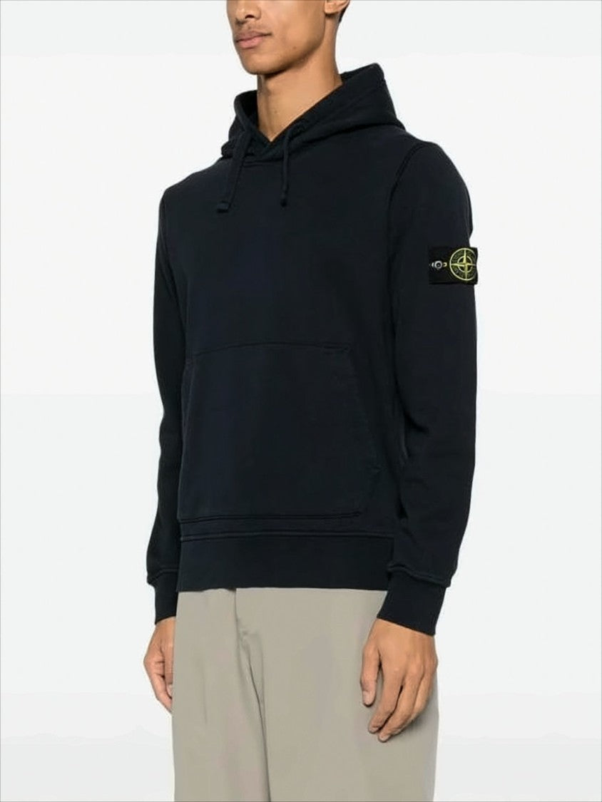 Stone Island Pullover Hoodie With Signature Patch Logo And Kangaroo Pocket
