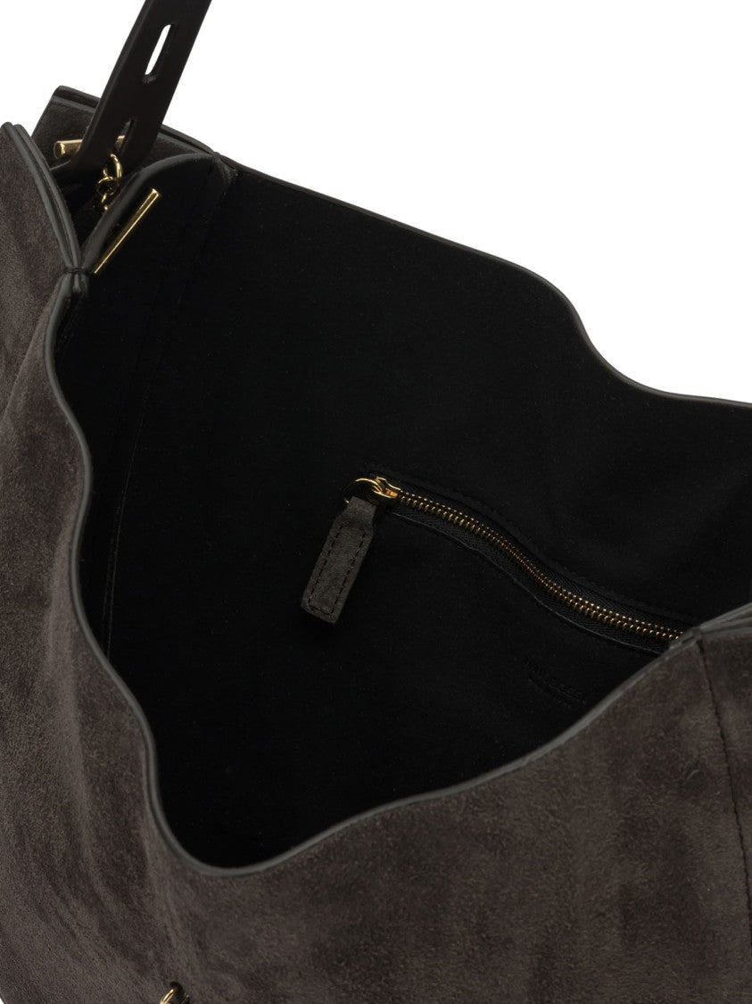 Minobossi Crescent-Shaped Calfskin Shoulder Bag With Gold-Tone Detailing