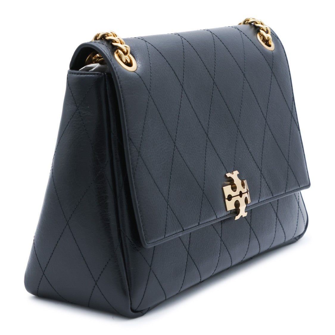 Tory Burch Quilted Black Handbag With Gold-Tone Logo Clasp