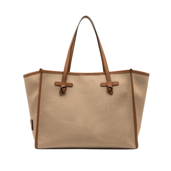 Marcella Bi-Colored Canvas Tote Bag With Leather Accents
