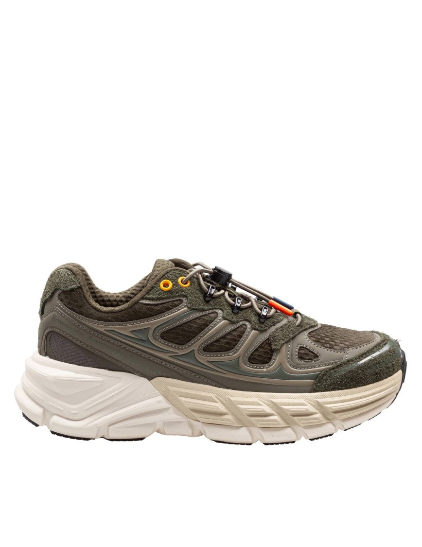 Barracuda Military Green Fabric And Suede Round-One Sneakers