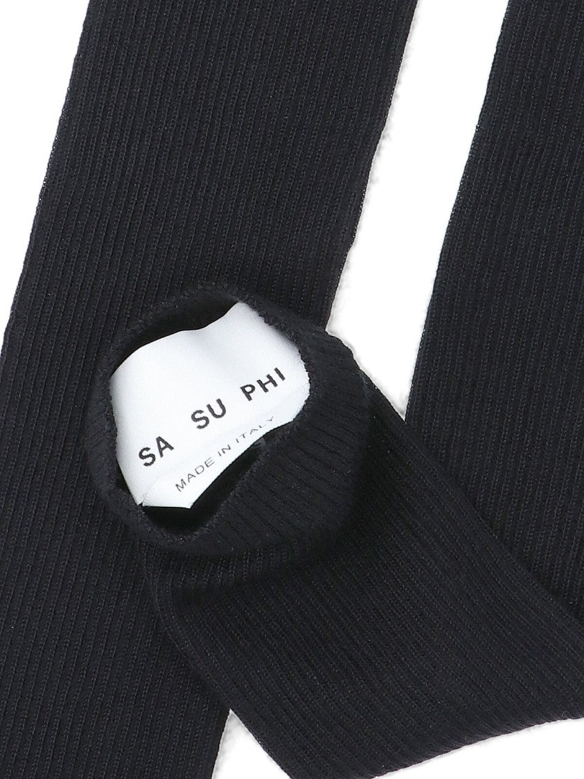 Sa Su Phi Long Ribbed Knit Gloves With Thumb Hole Design