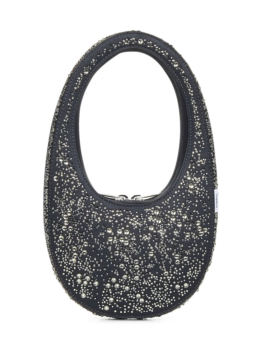 Coperni Crystal-Embellished Black Handbag With Faux Suede Finish