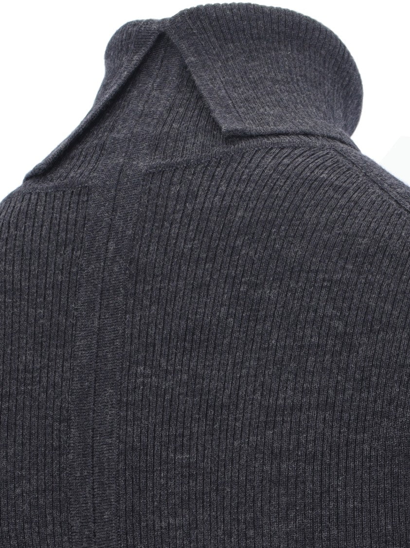 Parosh Classic Turtleneck In Gray Wool Ribbed Knit