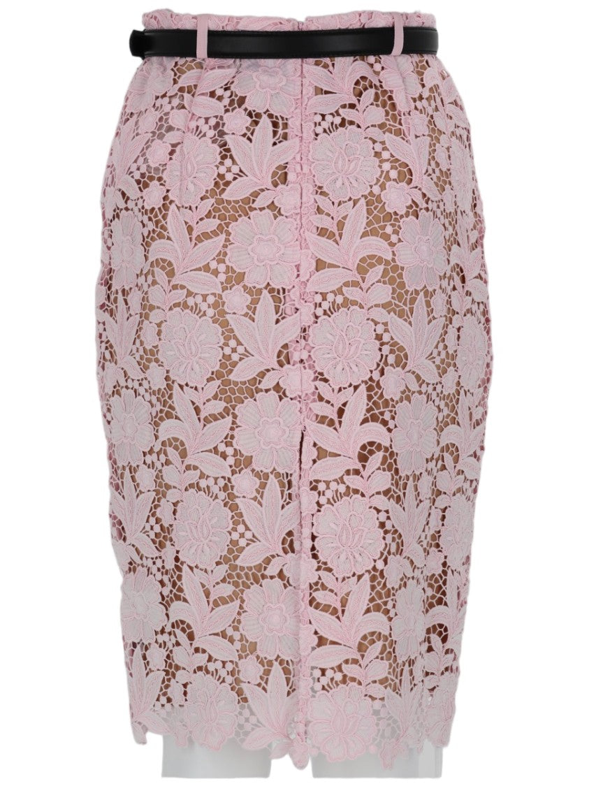 Self-Portrait Floral Lace Overlay Fitted Skirt