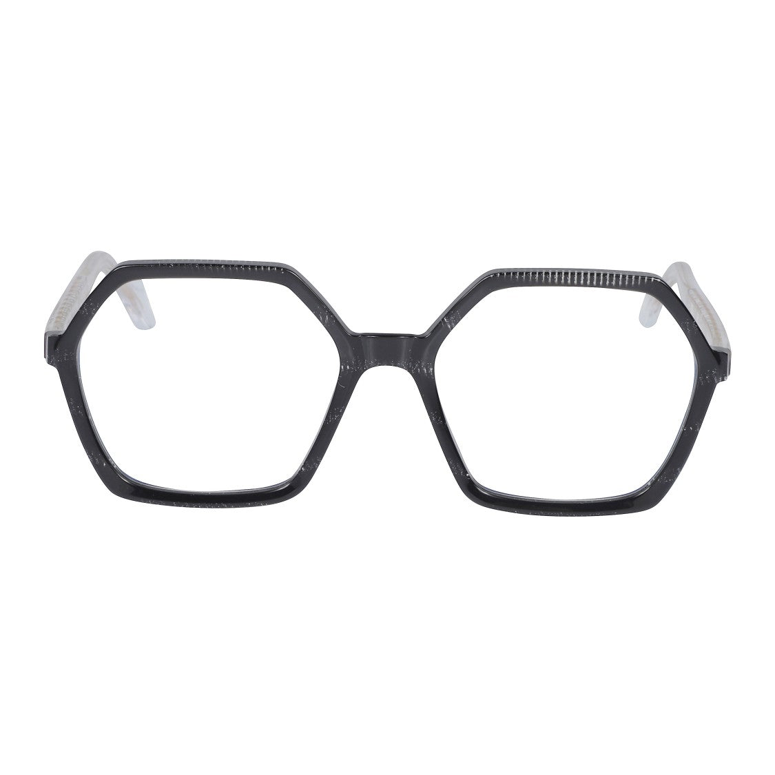 Kador Exagon Glamour Hexagonal Black Eyeglasses With Translucent Textured Arms