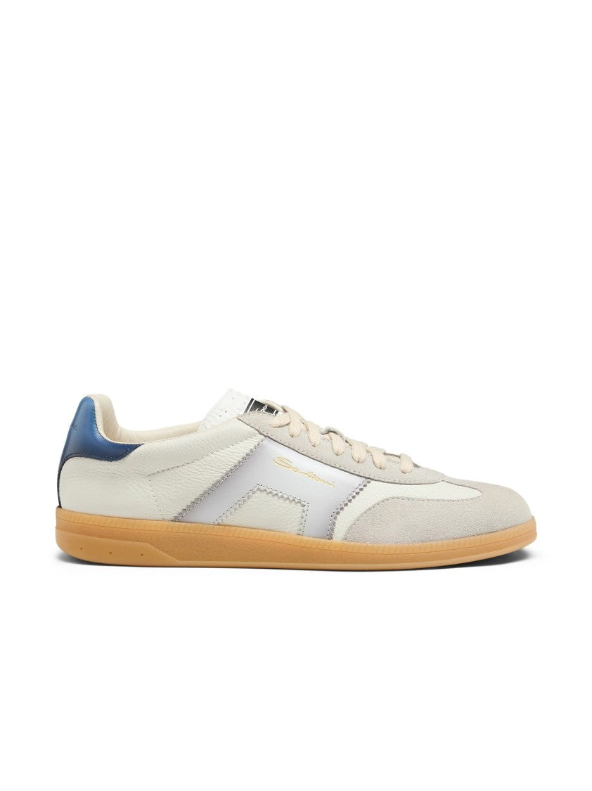Santoni Low-Profile Leather Sneakers With Suede Reinforcements