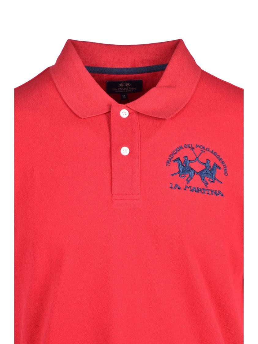 La Martina Red Cotton Logo Polo Shirt