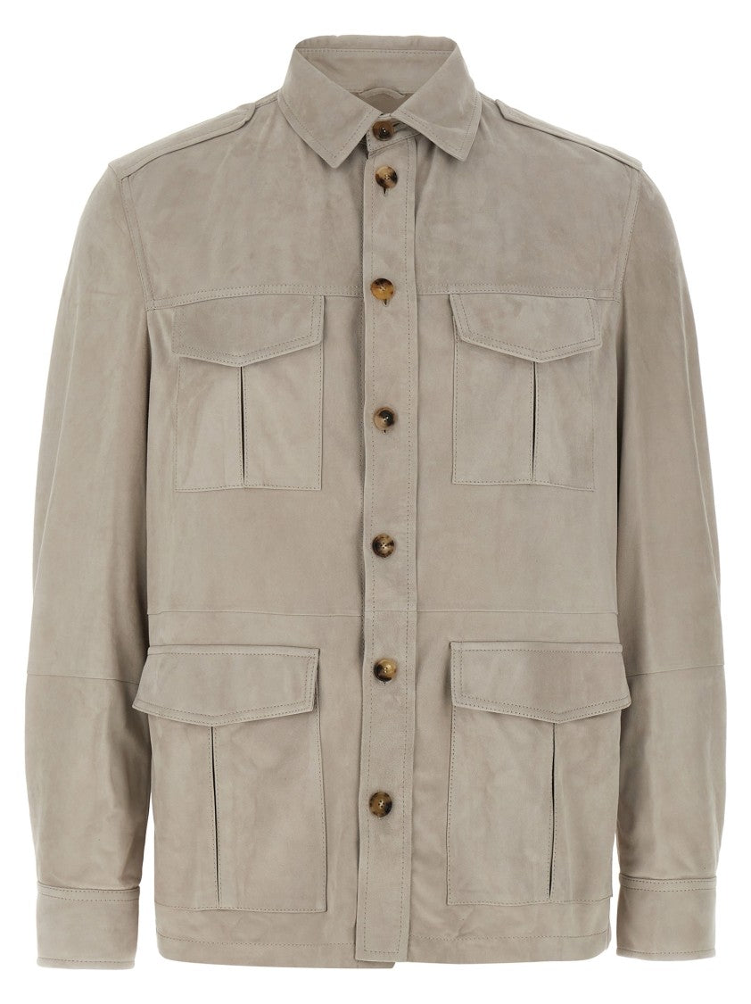 Brunello Cucinelli Saharan Suede Jacket With Classic Shirt Collar