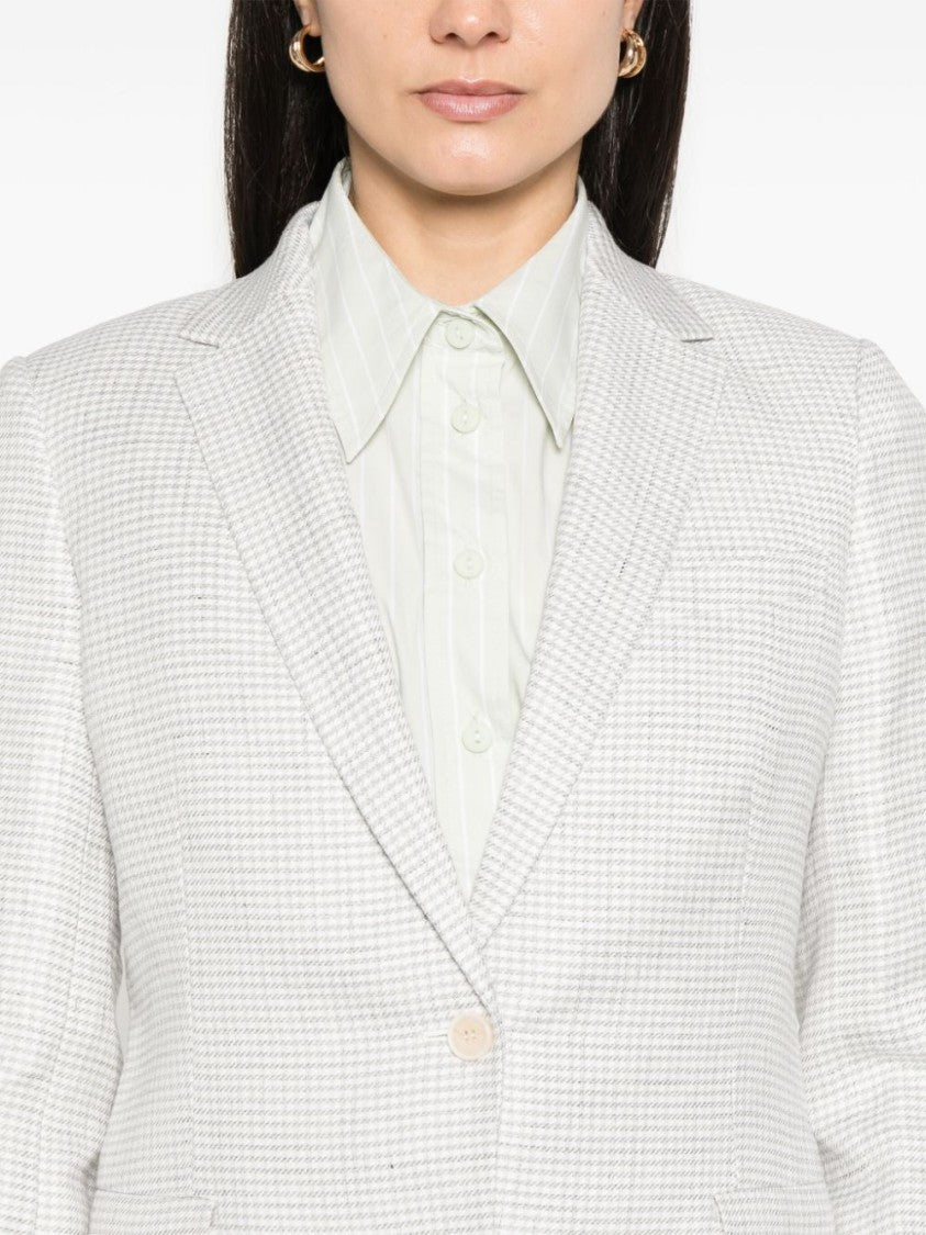 Theory Houndstooth Patterned Linen Blend Blazer