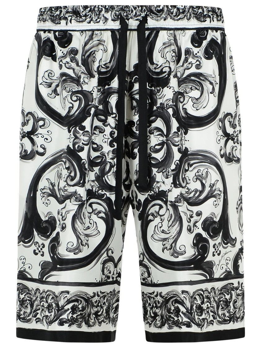 Dolce & Gabbana Maiolica' Black Silk Bermuda Shorts