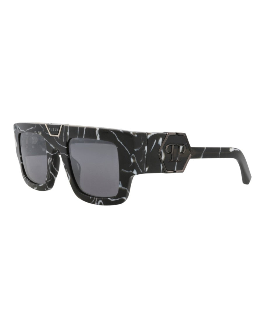 Philipp Plein Square-Frame Acetate Sunglasses With Bold Marbled Design