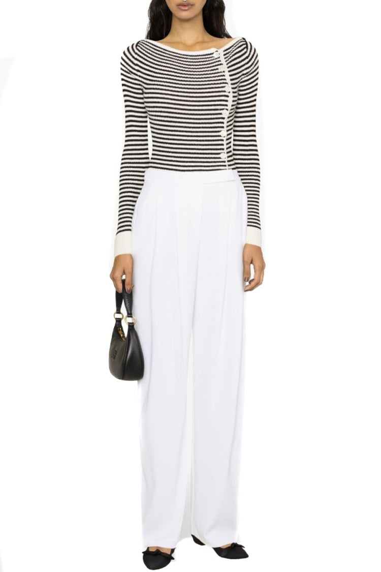 Pinko White Polyester-Elastane Pleated-Front Trousers