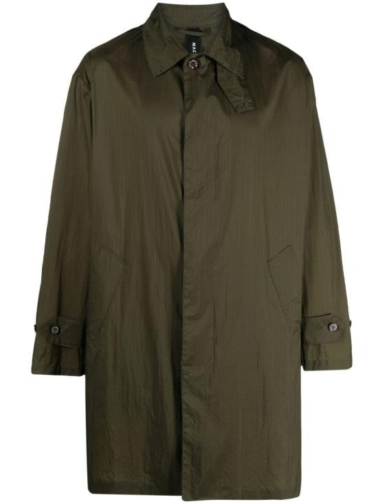 Mackintosh Mid-Length Khaki Nylon Coat With Classic Collar