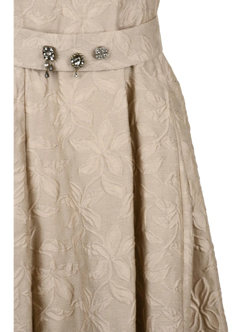 Max Mara Damask Midi Dress With Embellished Belt And Practical Pockets