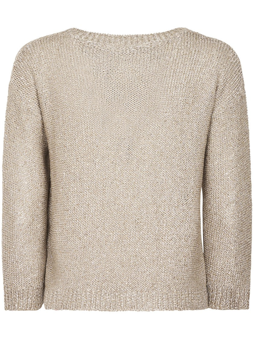 Max Mara Loose-Knit Top With Metallic Sheen And Cropped Length