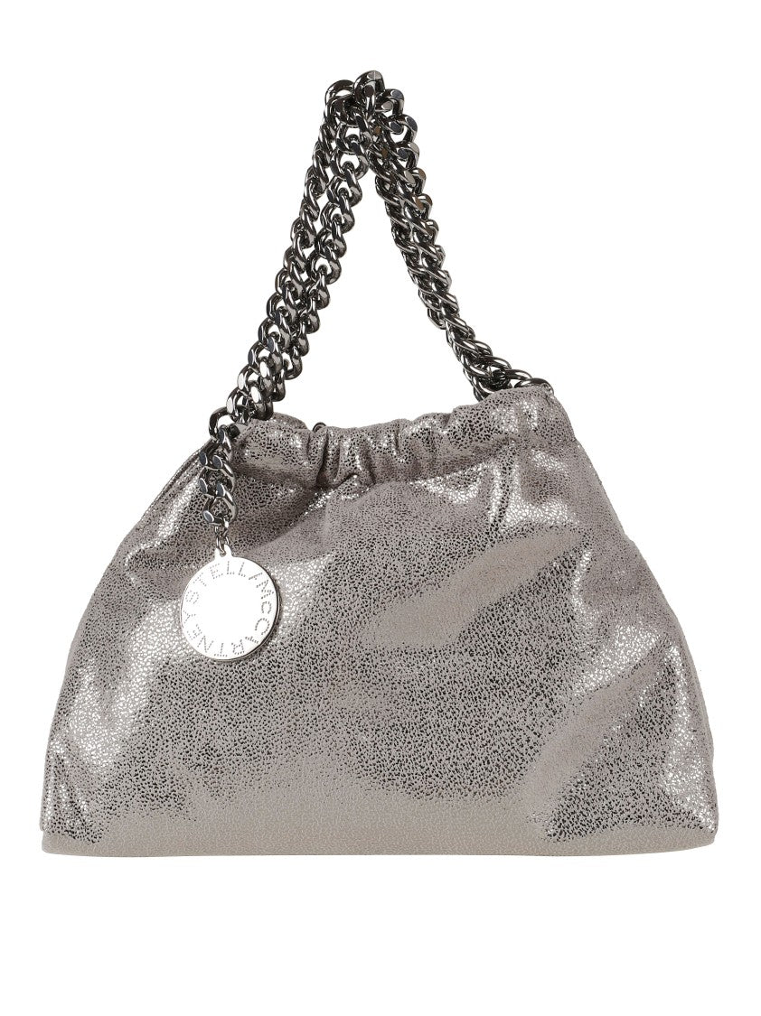 Stella Mccartney Shimmering Silver Textured Handbag With Double Chain Handle