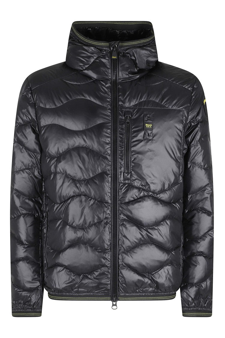 Blauer Black Wave Quilted Hooded Elastic Trim Polyester Down Jacket