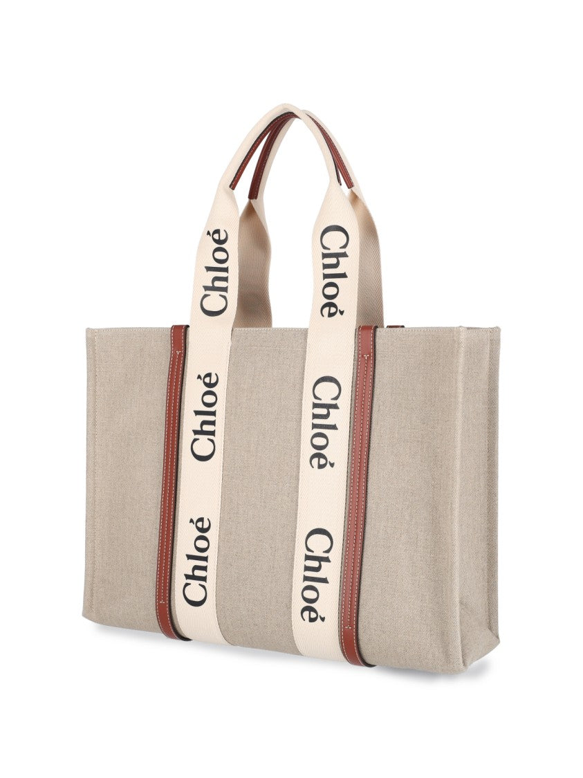 Chloé "Woody" Medium Tote Bag Beige