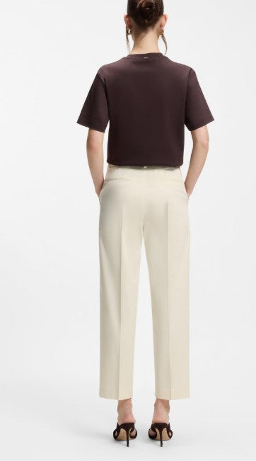Boss Tapered Cropped Pants With Pleats And Contrasting Logo