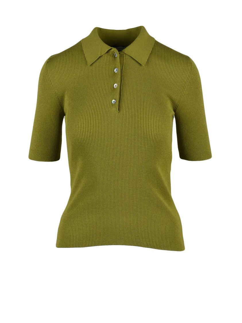 Marella Fitted Ribbed Knit Polo Top