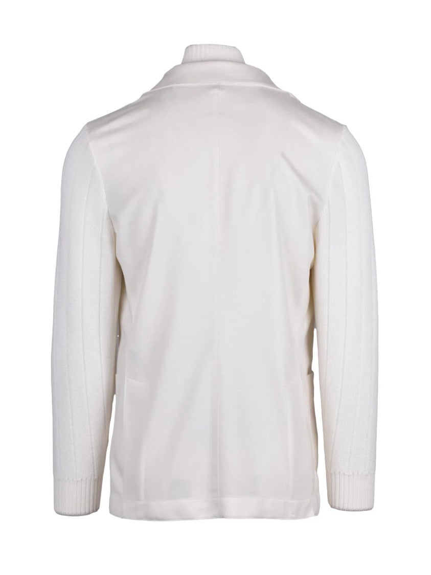 Eleventy Light Knit Blazer With Removable Lapel And Button Closure