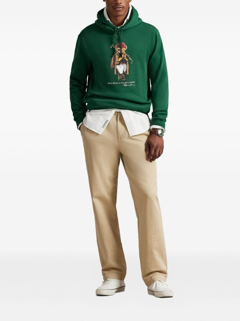 Polo Ralph Lauren Green Hooded Sweatshirt With Vintage Bear Graphic