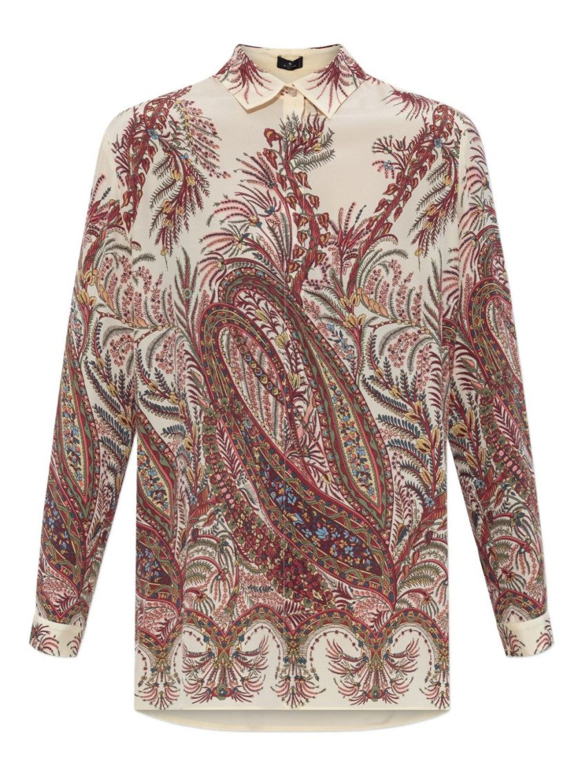 Etro Long-Sleeve Silk Shirt With Multicolour Paisley Print